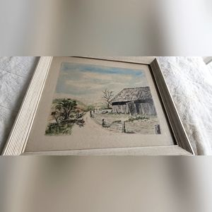 Vintage watercolor painting with Vintage frame. Signed by Della Moore.